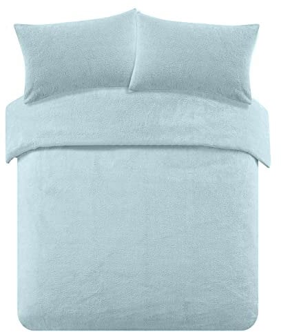 Brentfords Duck Egg Teddy Fleece Blue Duvet Set, Fleece Duvet Cover Double Christmas Bedding with Pillowcases Super Soft Warm Cosy Bed Set for Double Bed