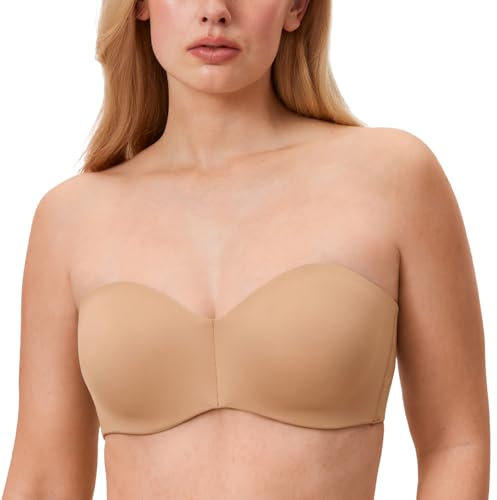 DELIMIRA Women's Strapless Bras Underwire Support Non Padded Plus Size Minimiser Bra Natural 36G