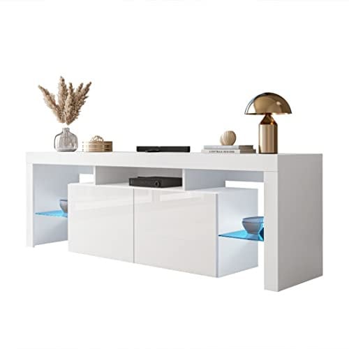 lukmebel COLGANTE Plus WEIß TV-Schrank Hängeschrank Weiß Hochglanz Weiß Matt HG Fernsehschrank mit LED Beleuchtung und Push to Open System TV- Bank Sideboard Lowboard Wohnwand Wohnzimmer