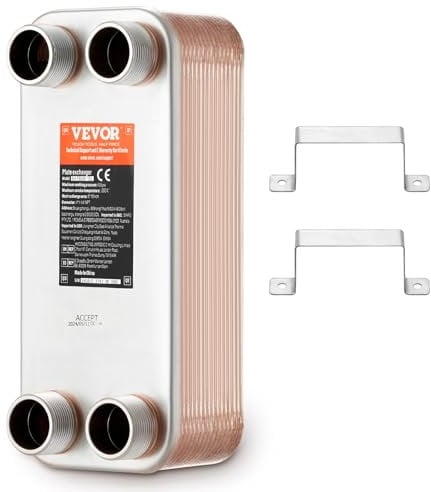 VEVOR 5x12 30 Plate Brazed Plate Heat Exchanger - Copper/316L Stainless Steel for Floor Heating, Water Heating, Snow Melting, Beer Cooling