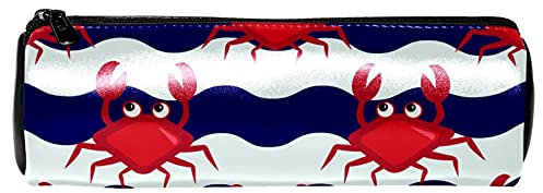 Federmäppchen mit niedlichem Krebs-blauem Wellenmuster, Leder, für Schüler, Schule, Arbeit, Büro