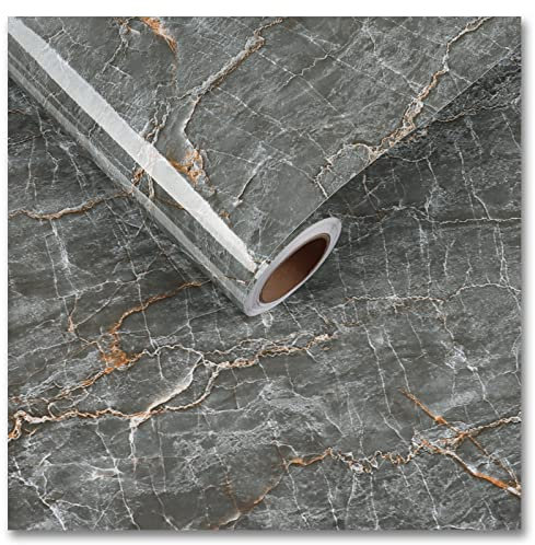 VEELIKE MarmorTapete Grau Vintage 60cm x 900cm Mamorfolie Delbstklebend Folie Küchenrückwand Klebefolie Marmoroptik Dunkel Klebefolie Arbeitsplatte Küche Abwaschbar Marmortapeten Wand Grau Badezimmer