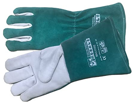 MAG-Schweißerhandschuh Typ MAX-Fire aus Spaltleder, Handinnenfläche aus Rindnarbenleder, Gummizug auf dem Handrücken und Nähte aus Kevlargarn (Gr. 11)