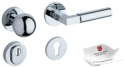 Beschläge Hamburg | Türgriffe Schutzbeschlag | BAUHAUS PRIME SH 07ZAMAK MPC | Türdrücker Rosetten Sicherheitsgarnitur die Wohnungs- und Hauseingangstür | Türbeschlag, ø 52 mm in Chrom poliert