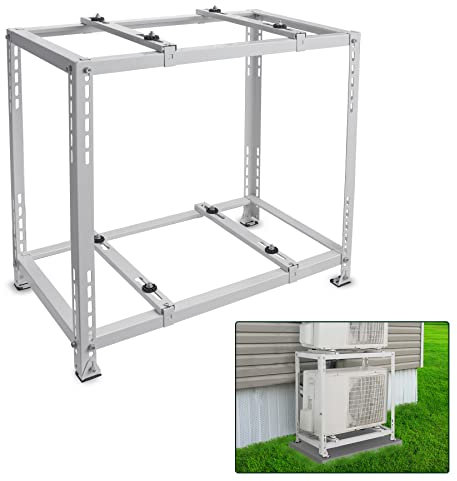 Flehomo Soporte de suelo de doble nivel para sistema de bomba de calor de aire acondicionado mini dividido, soporte de condensador resistente, soporte dividido mini sin conductos para 9,000-18,000 BTU