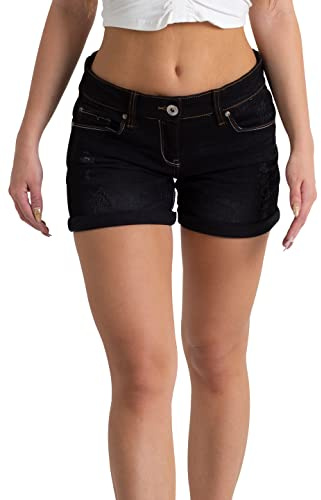 westAce Womens Denim Shorts Stretchy Skinny Distressed Ripped High Waisted Rollup Summer Designed Ladies Boyfriend Hot Denim Jeans Short Pants 8-20 (Black WASH, 14)