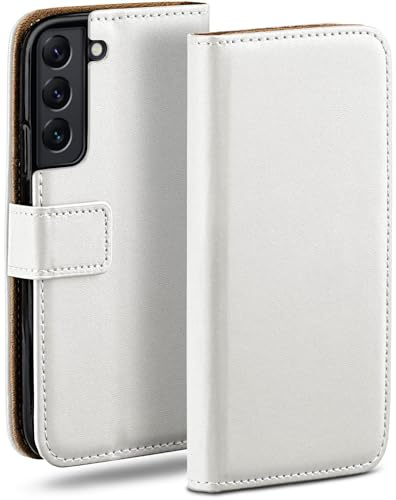 moex für Samsung Galaxy S22 Hülle mit Kartenfach, Handyhülle klappbar 360 Grad Schutzhülle, PU Leder Handytasche Samsung Galaxy S22 Klapphülle Flip Case, Weiß