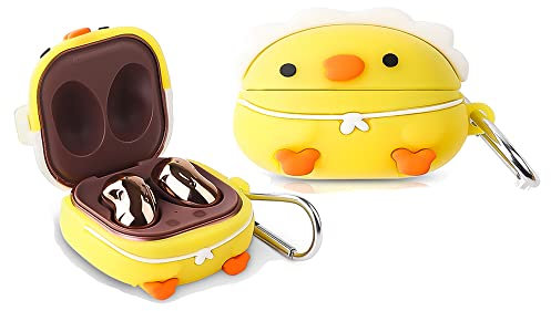 Hülle für Samsung Galaxy Buds2 Pro(2022), Galaxy Buds 2(2021), Galaxy Buds Pro(2021), Galaxy Buds Live(2020), XMBYGY Silikon Abdeckung mit Schlüsselbund für Ohrhörer (Little Yellow Chicken)