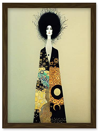 Wee Blue Coo Portrait of Beautiful Woman Gustav Klimt Style Dress Artwork Framed Wall Art Print A4