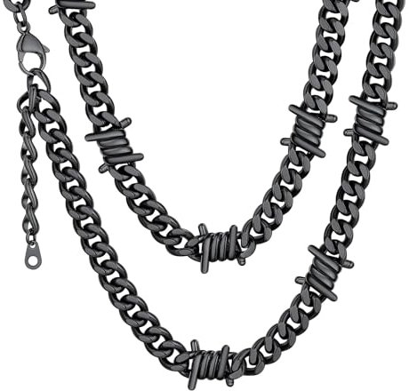 ChainsHouse Collana cubana con filo spinato per uomo e donna, in acciaio inox/nero placcato oro gotico con spine girocollo collane punk gioielli inviati in confezione regalo, 20 inches, Acciaio