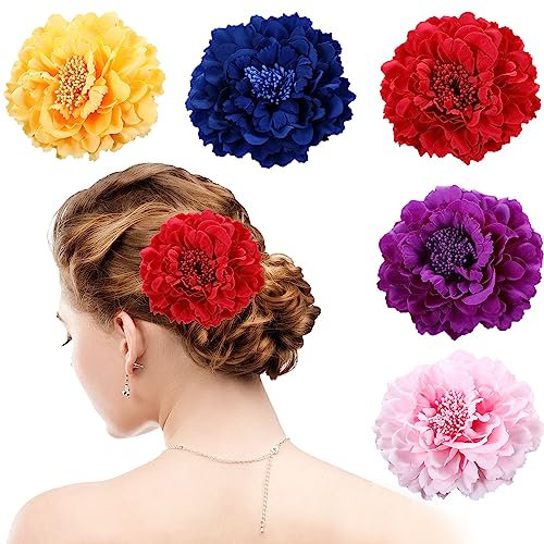 HIFOT 5 Pcs Barrette Fleur Pince Cheveux Femme, Barettes Cheveux Fille, Pince Crocodile Cheveux, Broche Femme Vetement, Accessoires de Coiffure Pour Plage Fête Mariage Carnaval Danseuse de Flamenco