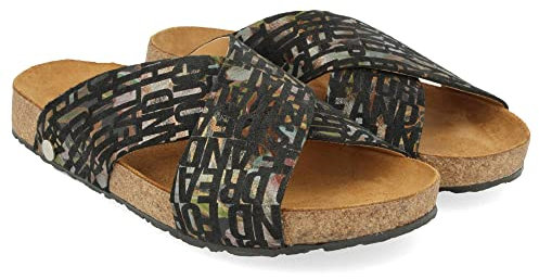 HAFLINGER Bio Mio Leder Pantolette Sandale Unisex Schwarz (Words Schwarz 1711), Gr 39