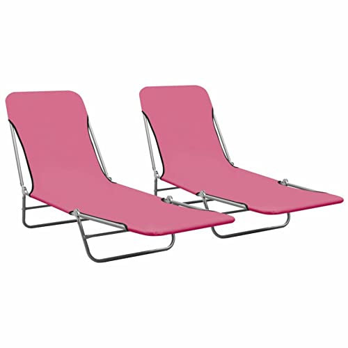 HomeMiYN Sonnenliege klappbarer Liegestuhl 2 STK. Stahl und Stoff Gartenliege Wetterfest Rückenlehne Klappbar Relaxliege für den Garten Balkon Pool Terrasse Rosa