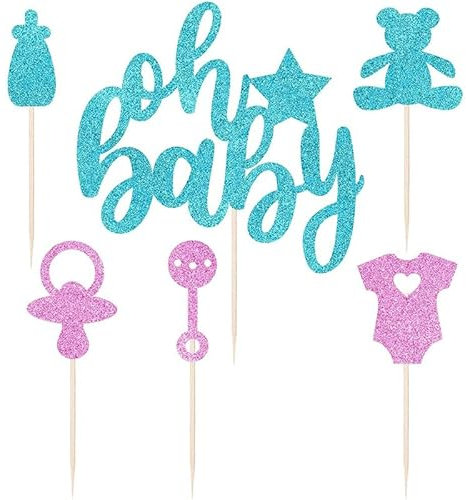 PINEPAN Junge oder Mädchen Cupcake Toppers, Glitter Cake Toppers, Dekorationen, Baby Shower, Photo Booth, Baby Shower Requisiten, Partyzubehör für Baby Gender Reveal Party 31 Stück