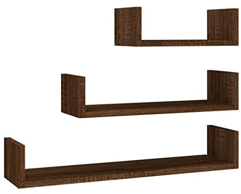 vidaXL Wall Mounted Display Shelves, Set of 3, in Distinguished Brown Oak Engineered Wood - Stylish Storage Solution for any Room
