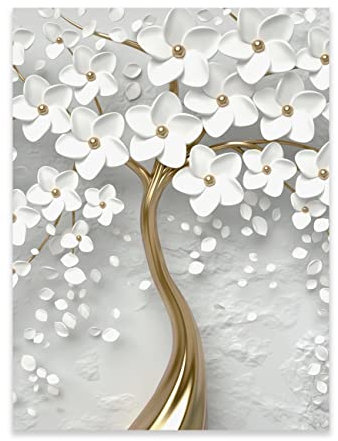 Poster Blumen Abstrakt Gold Baum 50x70 cm Hochformat - OHNE RAHMEN XXL Wandposter Kunstdruck Fotoposter Wandbild Wandbilder Wand Bild auf Poster Wohnzimmer Schlafzimmer Küche