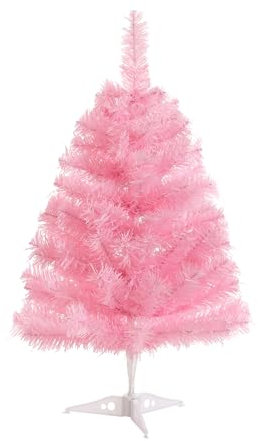 Gloreyan 2FT Artificial Christmas Tree Pink Tabletop Christmas Tree with Plastic Stand Mini Xmas Pine Tree for Party Supplies Indoor Outdoor Holiday Home Decoration