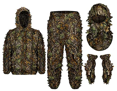 Sharplace Ghillie-Anzug, 3D Ghillie Tarnanzug, Wald Ghillie Suit, Tarnkleidung Jacke und Hose, atmungsaktiv, Blätter-Vollgesichtsmaske, Handschuhe-Set für Jagd, Wildtierfotografie, M L