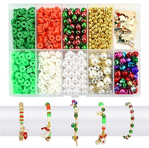 Gukasxi Weihnachten Perlen zum Auffädeln Kit 1339 Stück Clay Perlen, Glasperlen, Abstandshalterperlen, Perlens, Weihnachten Armbänder Charm für DIY Armband Schmuckherstellung