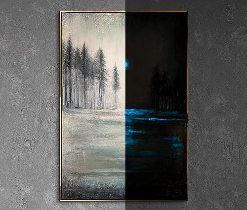 YS-Art XXL Abstrakt Fluoreszierendes selbst leuchtendes Acryl 3D Gemälde auf Leinwand Heilender Wald handgemalt Wohndekor Natur Motiv Bild echte Kunst 140x100 cm