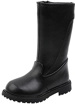 Stivaletti da equitazione per bambini, colore nero, in ecopelle, semi lunghi, con suola in gomma, antiscivolo, per bambini, impermeabili, invernali, da neve, Nero , 26 EU