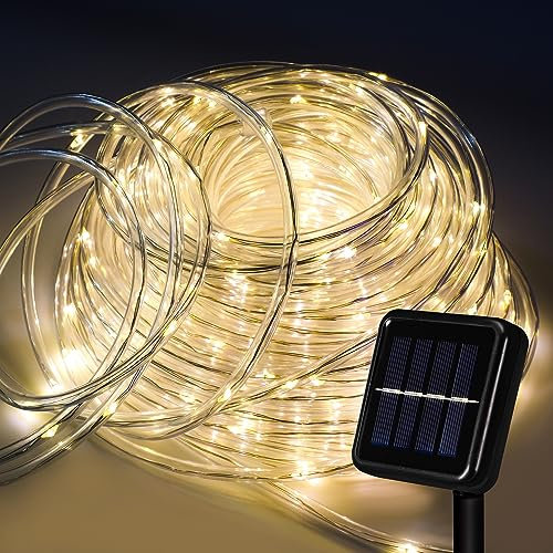 Cecaylie Solar Lichtschlauch Außen, 30M 100LED Warmweiß Lichtschlauch Solar, Lichtschlauch Außen Solar Wasserdicht mit 8 Modi, Solar Lichterschlauch Aussen für Festliche Dekoration und Outdoor-Partys