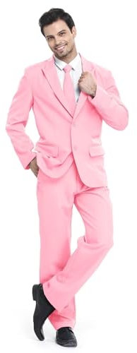 U LOOK UGLY TODAY - Completo da uomo, abito per Natale ed eventi, alla moda, taglio normale, in tinta unita, rosa chiaro, XXL