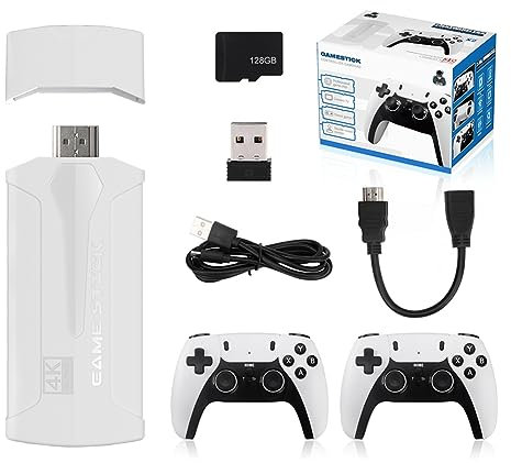 Asslye Retro-Konsolenstick, 2.4G Mini-Spielstick Retro Konsole HDMI Spielekonsole, Zwei drahtlose Gamepads, Retro TV Spielkonsole Game Stick 4K HDMI-kompatible Videospiel-Sticks mit 10000 Spielen