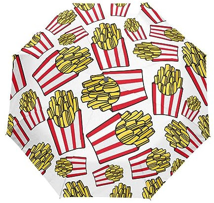 Boccsty Parapluie automatique à emporter en forme de frites - Coupe-vent - Imperméable - Protection UV - 3 plis - Bouton d'ouverture et de fermeture automatique - Parapluie de voiture, multicolore,