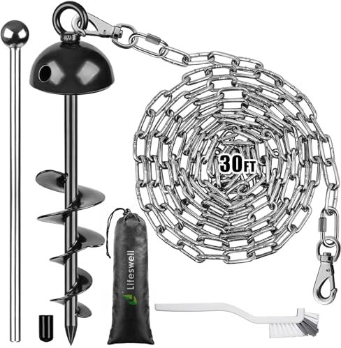 Lifeswell 15 Inch Dog Tie Out Stake 01-30 kausichere Edelstahl-Hundeketten für draußen, 15 Schwerer Hundeanker für Hunde bis zu 125lbs, vollständig geschweißt, ideal für Hof und Camping