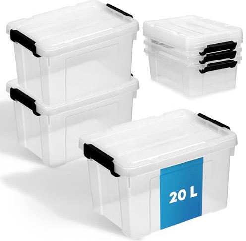 Schmacht® 3-er Set Aufbewahrungsboxen mit Deckel I BPA Frei I Mit oder Ohne Tragegriff | Aufbewahrungsbehälter mit verstärkter Bodenstruktur (Ohne Tragegriff - Transparent, 20l)