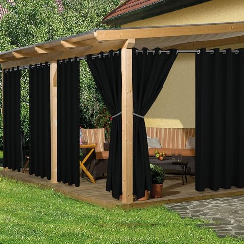 HolidayIdeas Outdoor-Vorhänge für Terrasse, wasserdicht, 137 x 213 cm, Schwarz, 8 Stück