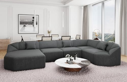 Wohnlandschaft Cabrera U Form Stoffsofa Sofa in Strukturstoff Designersofa Webstoff (Anthrazit, Ottomane Links)