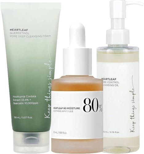 Heartleaf Soothing Toner 200ml, Heartleaf Soothing Ampoule 30ml, Heartleaf Cleansing Foam 150ml, Heartleaf Pore Control Cleansing Oil 200ml, Korean Skincare