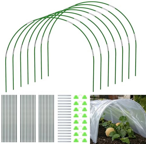 AKOLAFE 72pcs Garden Hoops for Netting & Raised Beds, 17 Greenhouse Hoops with Fiberglass Support Frame for Garden Tunieux