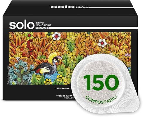 SOLO - Caffè Monorigine Tanzania, Cápsulas E.S.E. 44 mm, 150 Cápsulas Monodosis, 100% Robusta Natural, Compostable