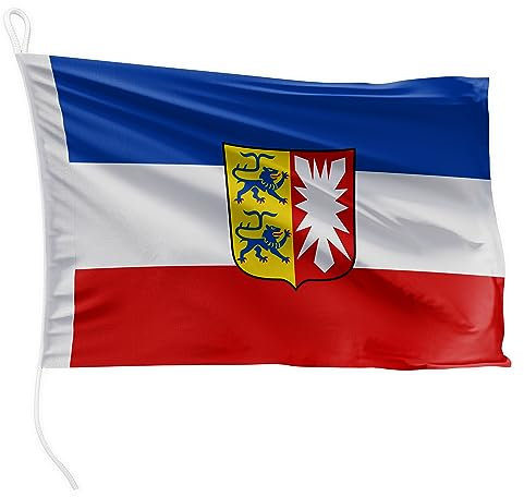 FLAGLY Premium Bootsfahne Schleswig-Holstein 30 x 45 cm - 115g/m² Stoffgewicht - gedruckt, robust mit Strick & Schlaufe, Bootszubehör Motorboot (30 x 45 cm - Schleswig-Holstein)