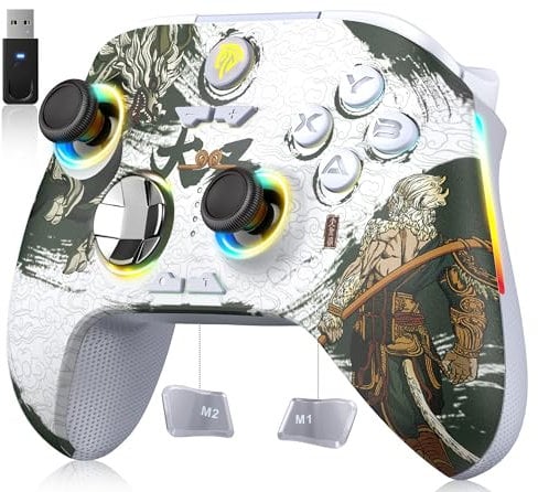 EasySMX X15 Mando PC Inalambrico con 7 Colores de Luz, 2 Modos de Luz - Hall Joystick - Hall Trigger - 1000 mAh Batería Recargable- Turbo- para PC/Switch/Móvil/Tableta - Wukong