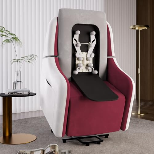 COMHOMA Elektrischer Relaxsessel Massagesessel mit Power Lift, mit SL-Massagefunktion, Ruhesessel Fernsehsessel Fernbedienung mit USB-Anschluss für Senioren, Abnehmbarer Rückenlehne, Stoff Rot