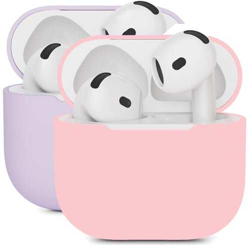 2PCS Mocarheri Case Cover Compatible for AirPods 4th Generation, Protective Silicone Case, Ultra-Thin, Soft Silicone Shockproof, Front LED Visible (Purple+Pink)
