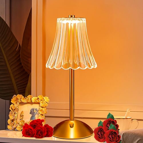 KOOSREEL Table Lamp, Dimmable Crystal Bedside Lamp for Bedroom Lamp, 3 Colors Rechargeable Battery Operated Lamp, Nightstand Lamp, Cordless Touch Lamp, for Living Room Bedroom