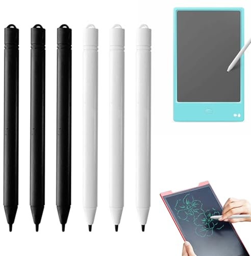YIIWONI 6 Pcs Stylos pour Tablette D'écriture LCD Stylos pour Planche, Stylet Tablette, Stylo à Dessin LCD Jouet en Vrac, Adaptée Aux Tablettes D'écriture LCD et Tablettes de Dessin(Noir, Blanc)