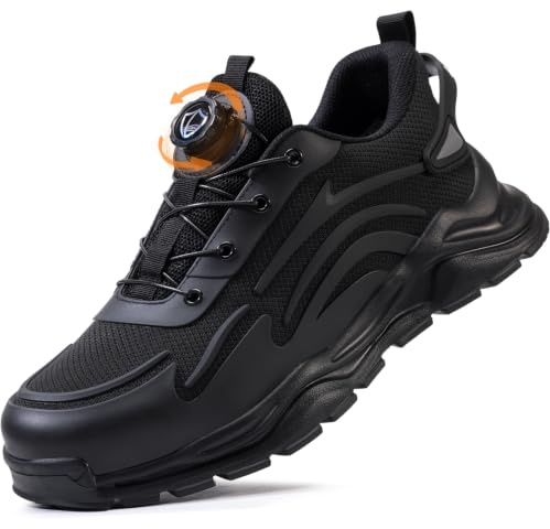 GUSAYEX Men's Steel Toe Cap Safety Trainers Breathable Work Shoes | Flexible TPR sole, 4 mm puncture-resistant Kevlar midsole and quick dial fastening for warehouse, logistics and assembly