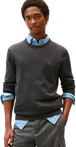 Tommy Hilfiger Herren Pullover Essential Cotton mit Rundhalsausschnitt, Grau (Dark Grey Heather), S