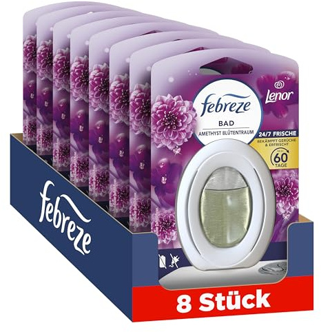Febreze Bad Lufterfrischer Amethyst Blütentraum, 8 Stück | Bekämpft und verhindert Badgerüche kontinuierlich und sorgt für lang anhaltende Frische.