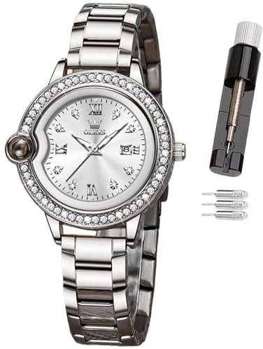 OLEVS Damen-Armbanduhr, kleines Handgelenk, Rotgold, Diamant-Zifferblatt, Quarzuhr, modisch, nachtleuchtend, wasserdicht, analoge Uhr für Frauen, Romantisches Geschenk für Freundin, 5588 - Weiß,