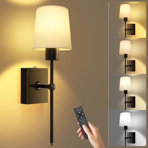 Toowell Battery Wall Lights Rechargeable Wall Lights Indoor,Wireless Operated Wall Sconces 5000mAh Battery Powered Wireless Wall Sconces for Bedroom Living Room Hallway,1PC Black
