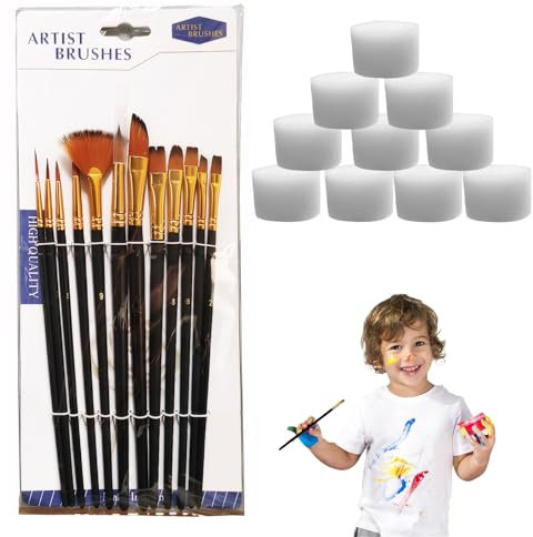 12 Stück Schminkpinsel Set Kinderschminken,Pinsel Set Schmink,Weiches Pinsel Kinderschminken,Praktisches Schminkpinsel Karneval,Geeignet für Körperbemalung,mit 10 Stück Schwämmen