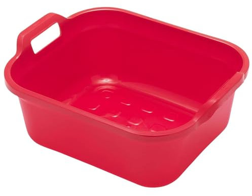 Addis 10L Rectangular Washing Up Bowl with Handles Durable, Scratch-Resistant, Easy to Clean Sink Basin Ideal for Dishwashing & Kitchen Use Red - 1 Pack