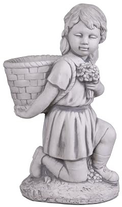 gartendekoparadies.de Statue de jardin fille avec panier à plantes, hauteur 55 cm, 25 kg, grise, en fonte résistante au gel, pour l'extérieur